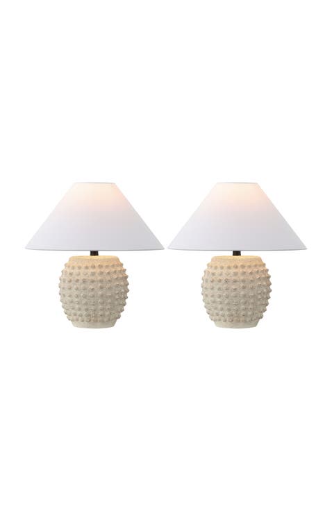 Effie 18.25" Minimalist Scandinavian Ceramic/Iron Hobnail LED Table Lamp (Set of 2)