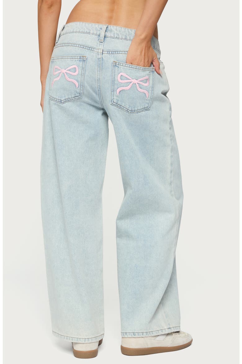 Bow Pocket Low Rise Wide Leg Jeans, Alternate, color, LIGHT-BLUE