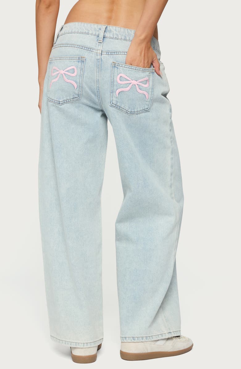 EDIKTED Bow Pocket Low Rise Wide Leg Jeans, Alternate, color, Light-Blue