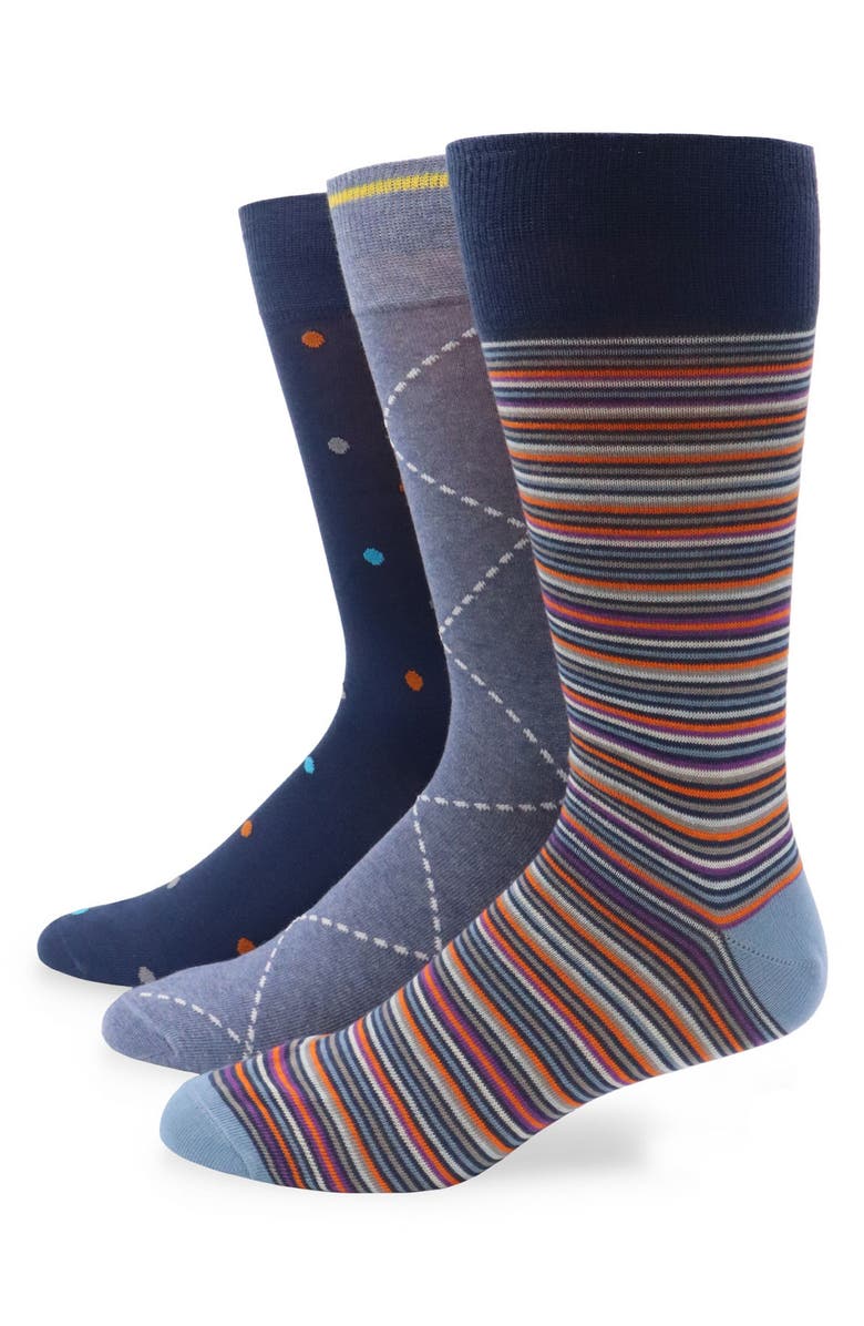 Lorenzo Uomo 3-Pack Assorted Stripe Cotton Blend Dress Socks, Main, color, 