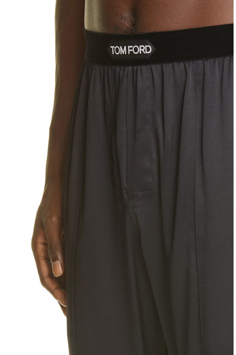 Stretch Silk Pajama Pants, Alternate, color, BLACK