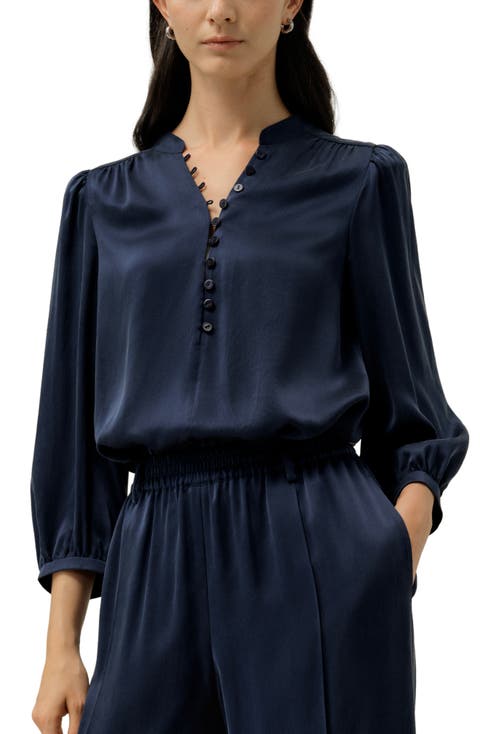 X Melissa Murrell Silk Suede V-Neck Blouse