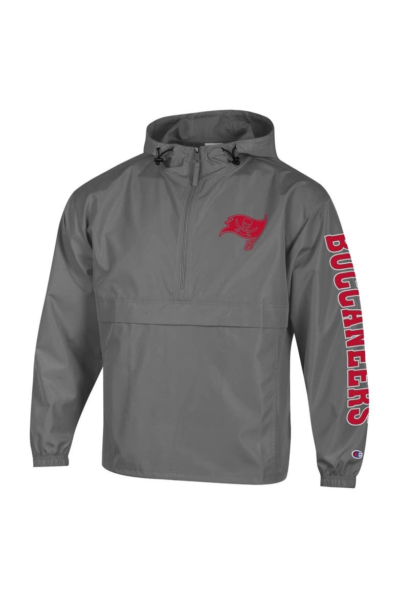 Men's Champion Pewter Tampa Bay Buccaneers Packable Hooded Windbreaker Half-Zip Jacket, Main, color, Pewter