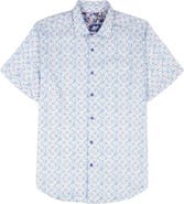 Robert Graham Bramston Medallion Print Short Sleeve Stretch Cotton Button-Up Shirt