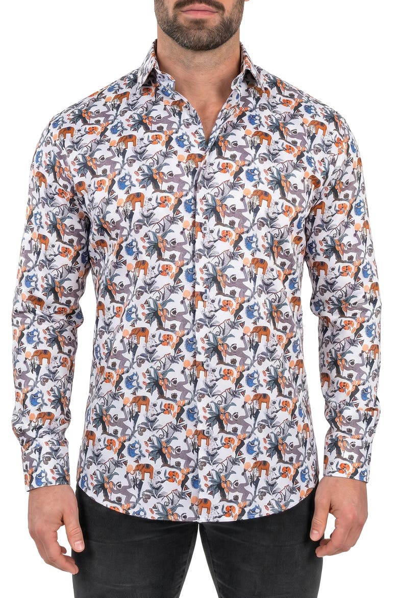 Fibonacci Contemporary Fit Cotton Button-Up Shirt, Main, color, WHITE