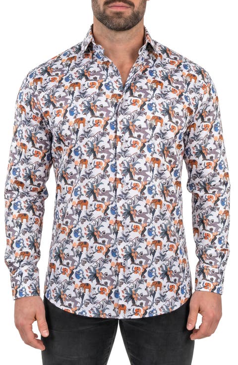 Fibonacci Contemporary Fit Cotton Button-Up Shirt