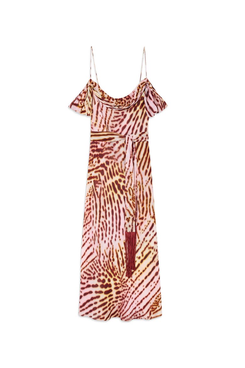 Orchid Print Scarf Midi Dress, Alternate, color, Pink/Multi