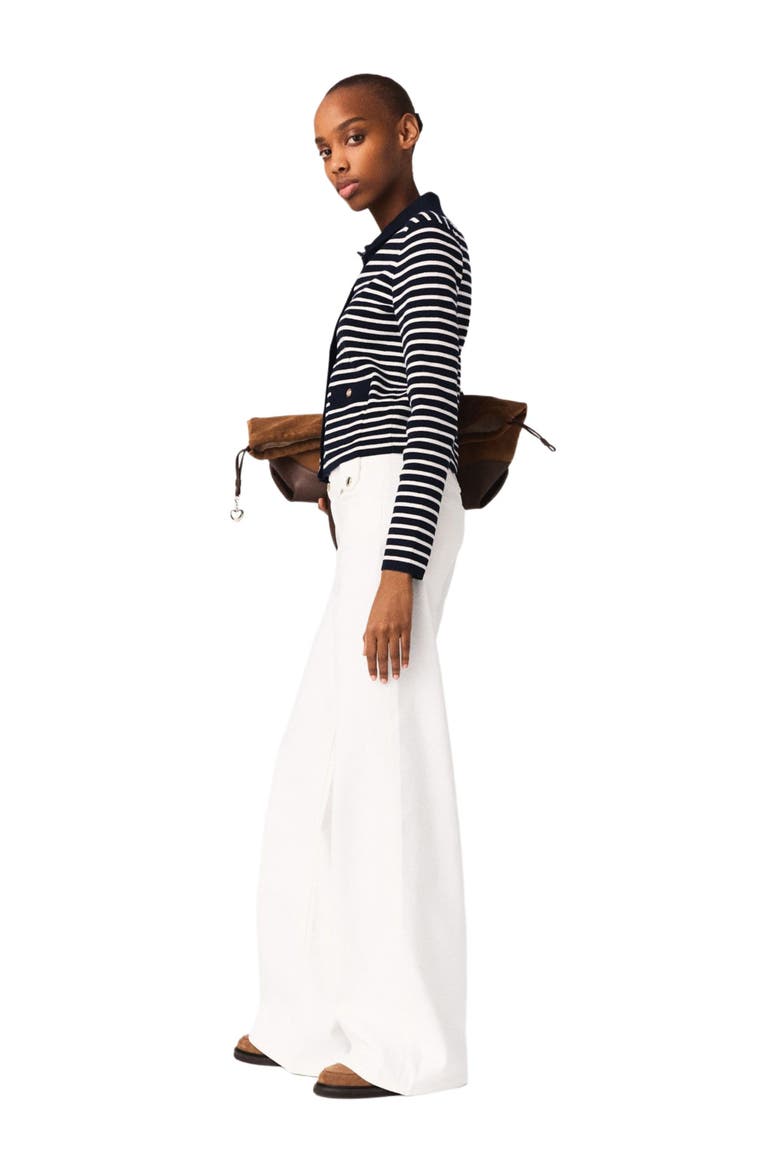 Striped polo cardigan, Alternate, color, Navy