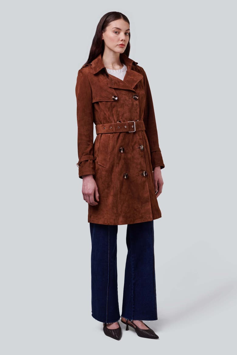 Soho Suede Trench Coat, Alternate, color, Chestnut
