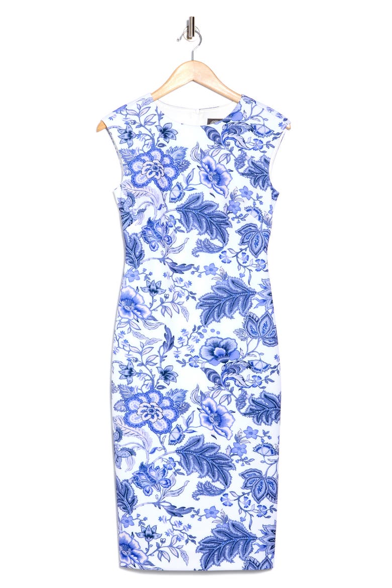 Floral Sleeveless Scuba Knit Body-Con Dress, Alternate, color, BLUE