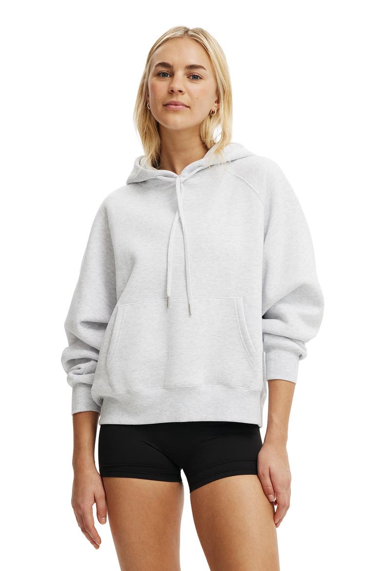 Women's Active Plush Essential Raglan Hoodie, Main, color, Cloudy Grey Marle