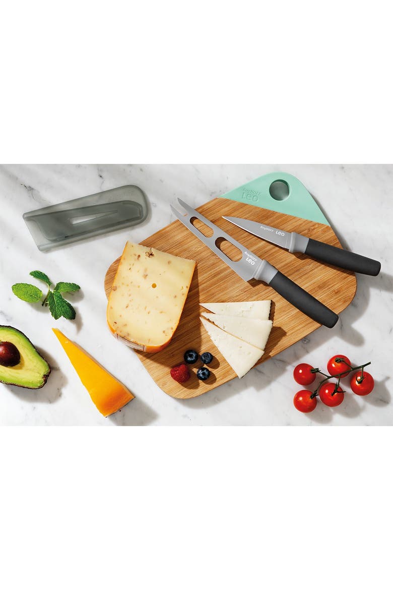 Green/Grey Leo 3-Piece Knife and Cutting Board Set, Alternate, color, GREEN, GREY