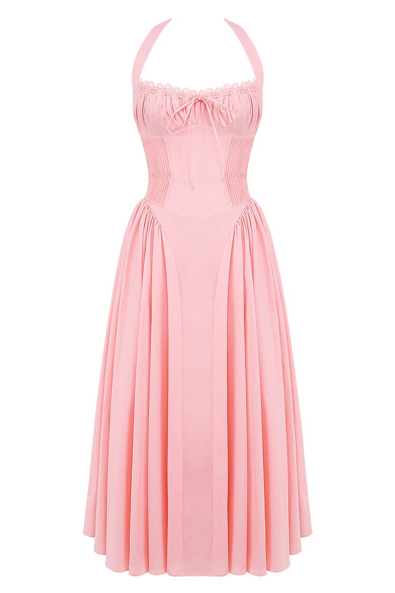 Adabella Floral Pleated Halter Sundress, Alternate, color, PINK FLARED