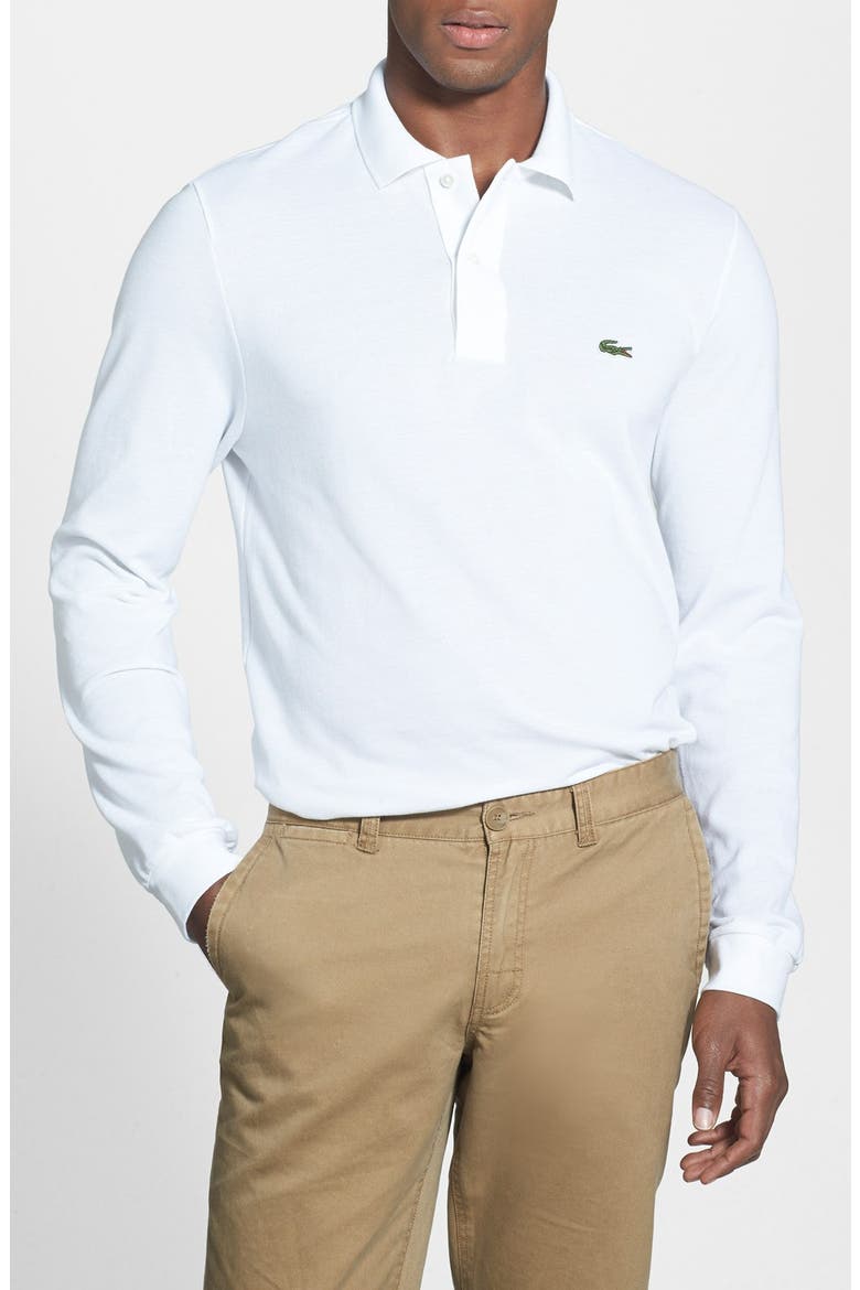 Regular Fit Long Sleeve Piqué Polo, Main, color, WHITE