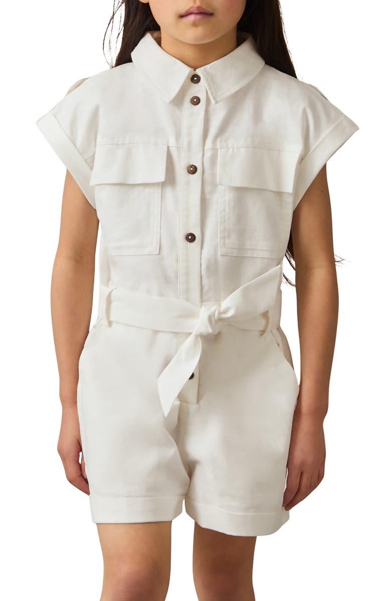 Reiss Kids' Zoe Cotton & Linen Romper, Alternate, color, Ivory