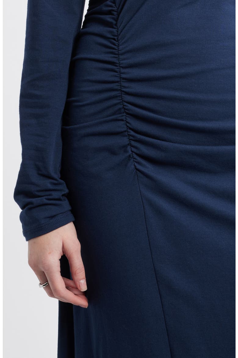 Side Ruched Long Sleeve Stretch Cotton Dress, Alternate, color, NAVY STILL