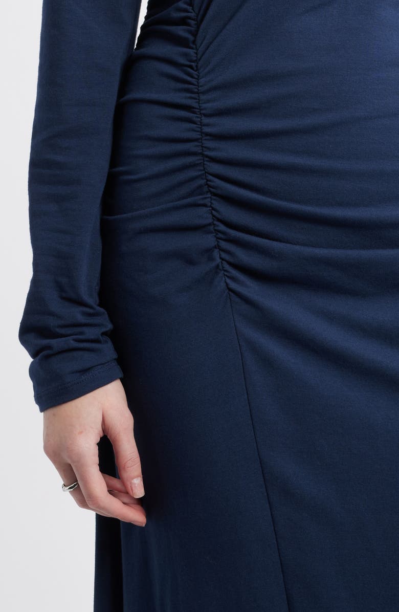 Treasure & Bond Side Ruched Long Sleeve Stretch Cotton Dress, Alternate, color, Navy Still