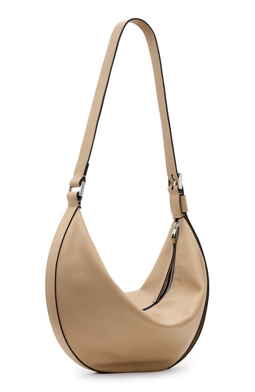Shop Allsaints Half Moon Leather Shoulder Bag In Mink Brown