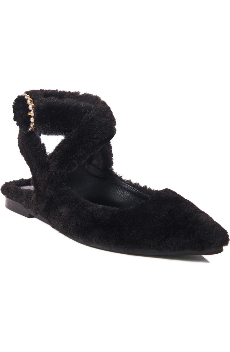 Free People Parisa Faux Shearling Ankle Strap Flat, Main, color,