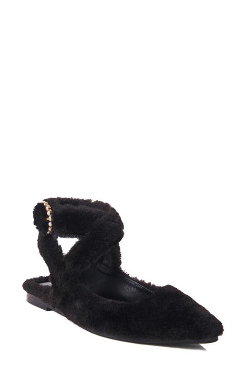 Parisa Faux Shearling Ankle Strap Flat (Women)