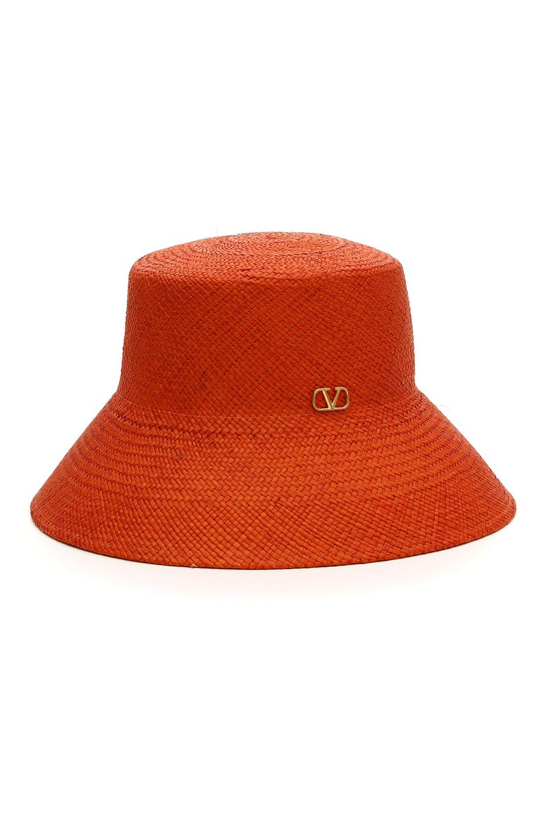 Valentino Straw Bucket Hat, Main, color, ARANCIO