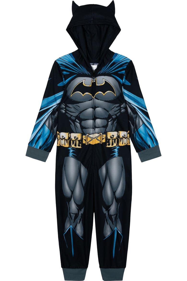 Justice League Batman Hooded One Piece Pajama, Main, color, Batman Black