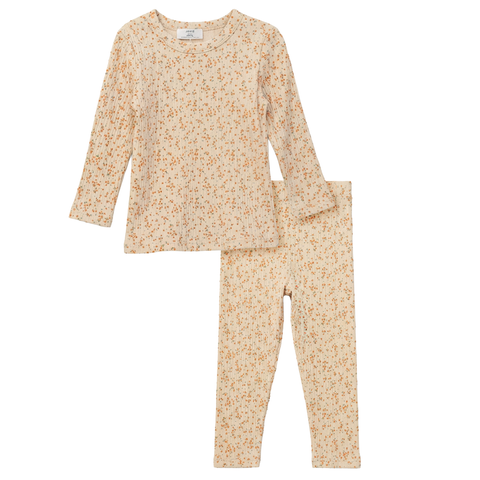 Floral Cotton Rib Long Sleeve Top and Elastic Waist Pants Set (Toddler, Little Kid & Big Kid)