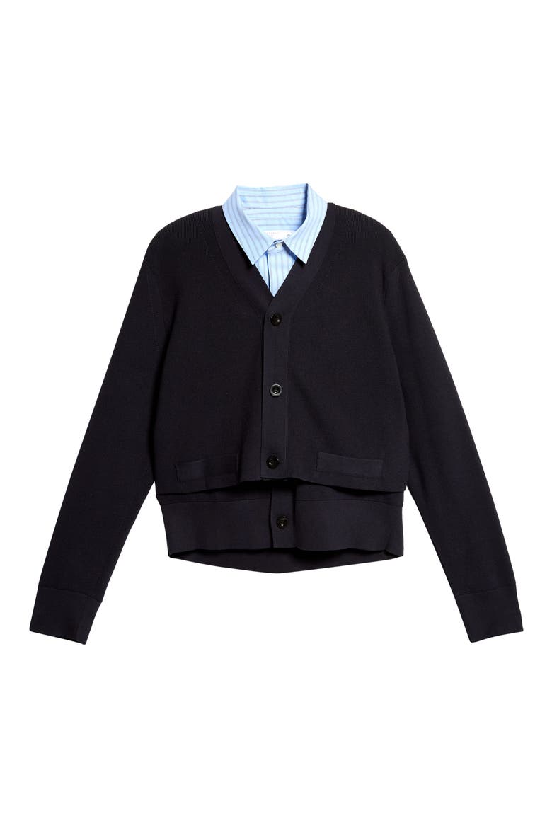 Layered Poplin & Knit Cardigan, Main, color, NAVY/ LIGHT BLUE STRIPE