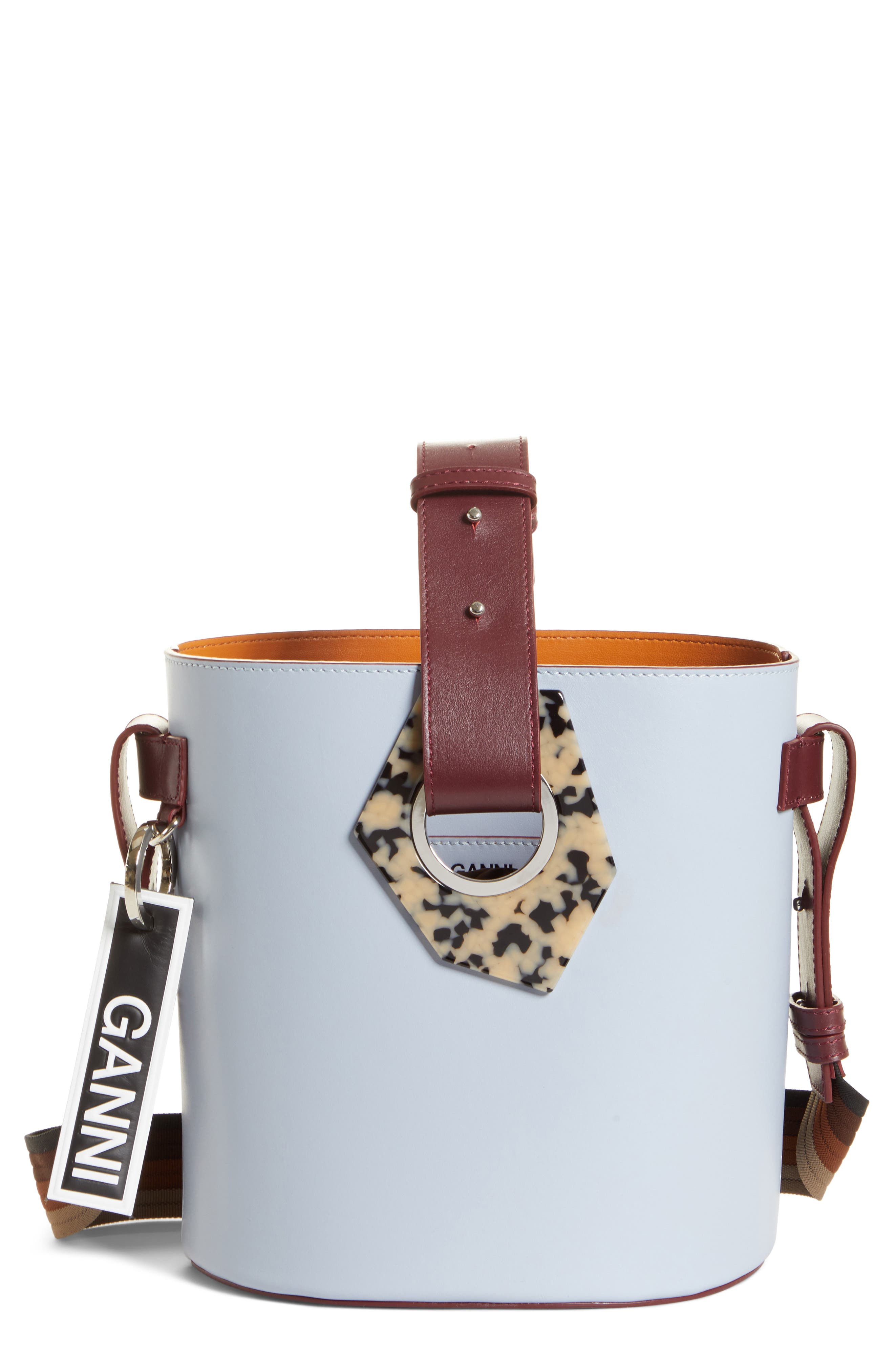 Ganni Leather Bucket Bag, Main, color, 