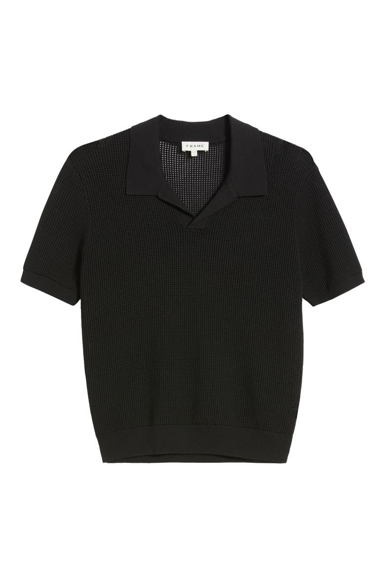 Open Knit Polo Sweater, Alternate, color, BLACK