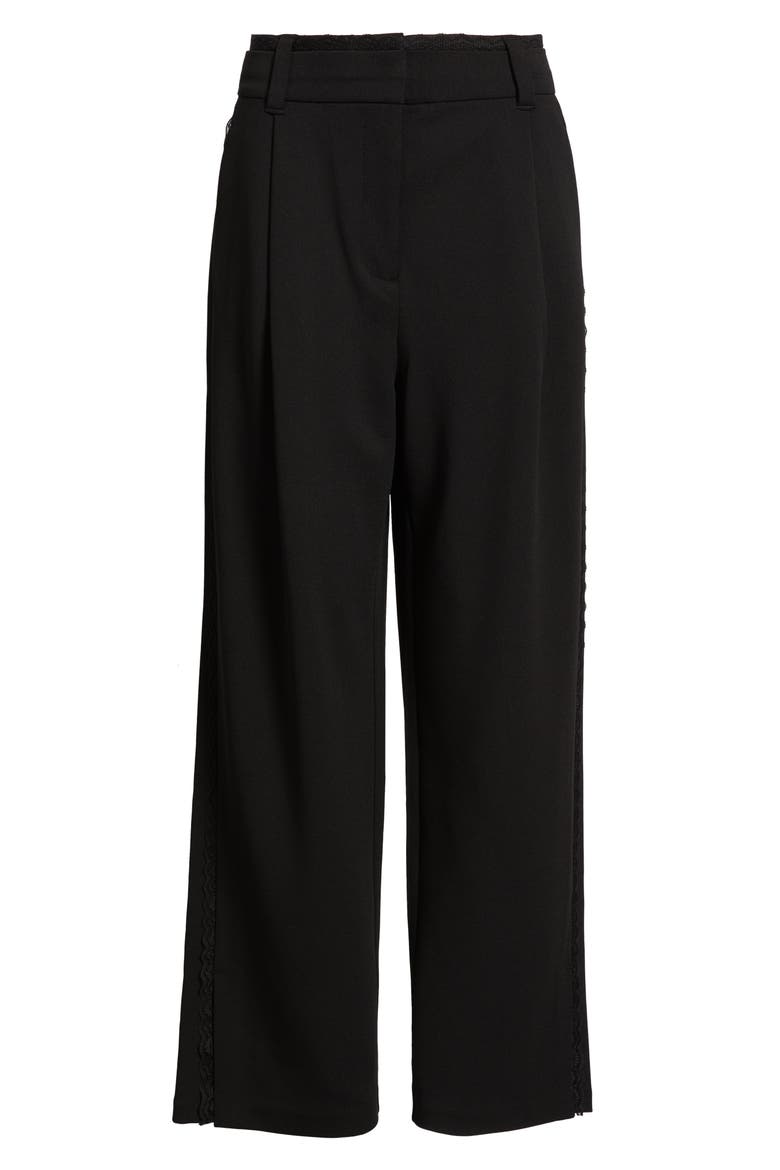 Ultra Skyrise Lace Trim Straight Leg Pant, Alternate, color, BLACK