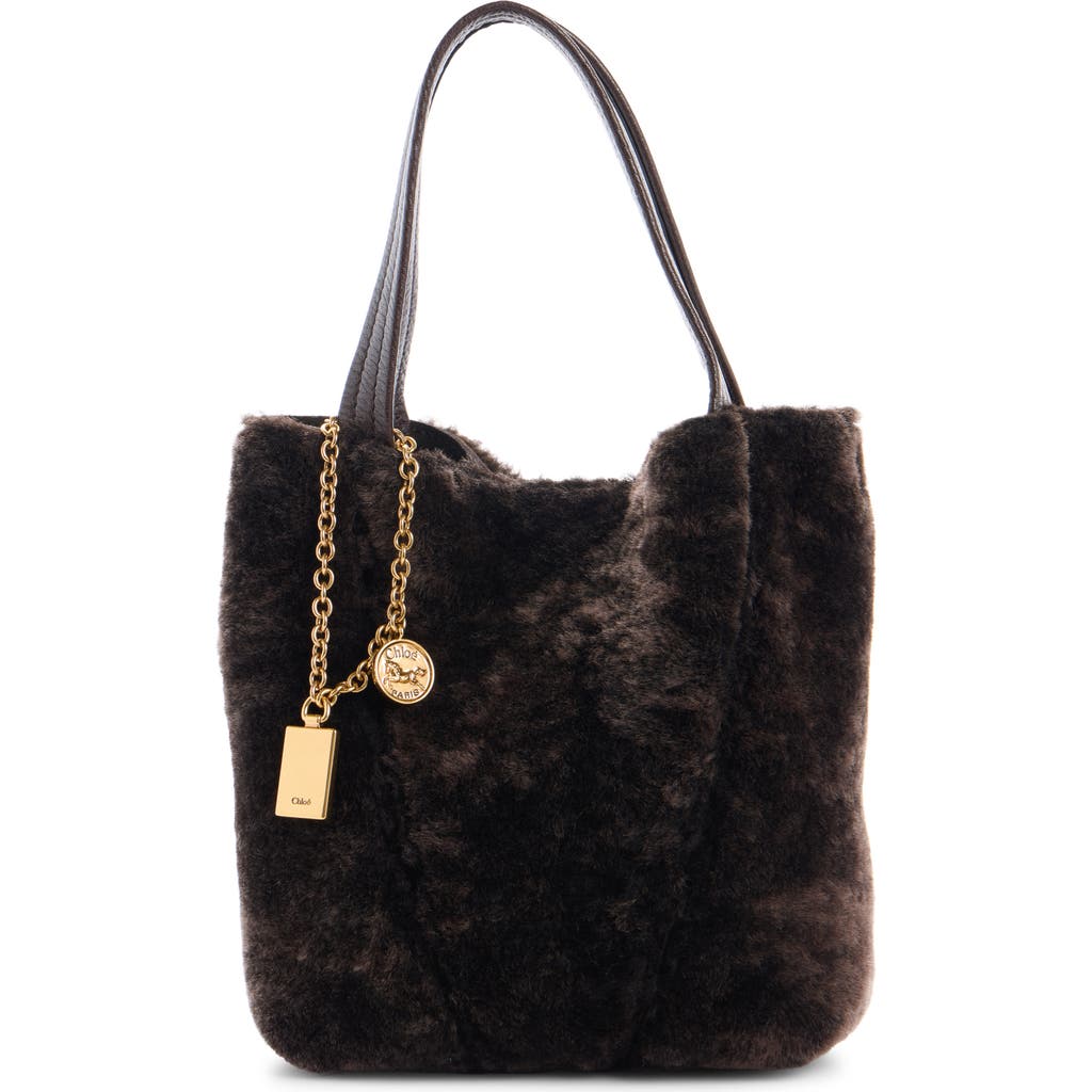 Chloé Small Spin Genuine Shearling Tote In Brown