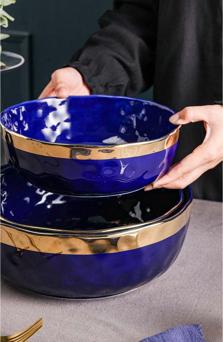 Stone Lain Florian Porcelain 3-Piece Serving Bowl Set, Alternate, color, Blue