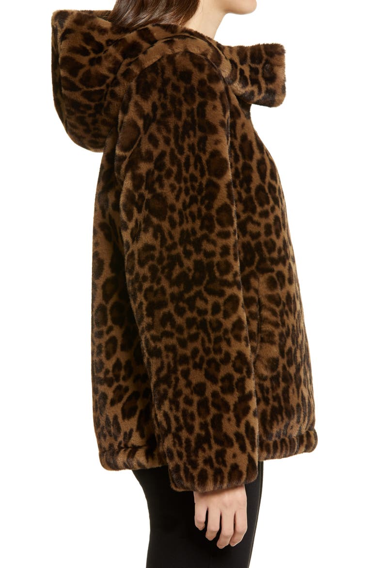 Leopard Print Hooded Reversible Faux Fur Jacket, Alternate, color, LEOPARD/ BLACK