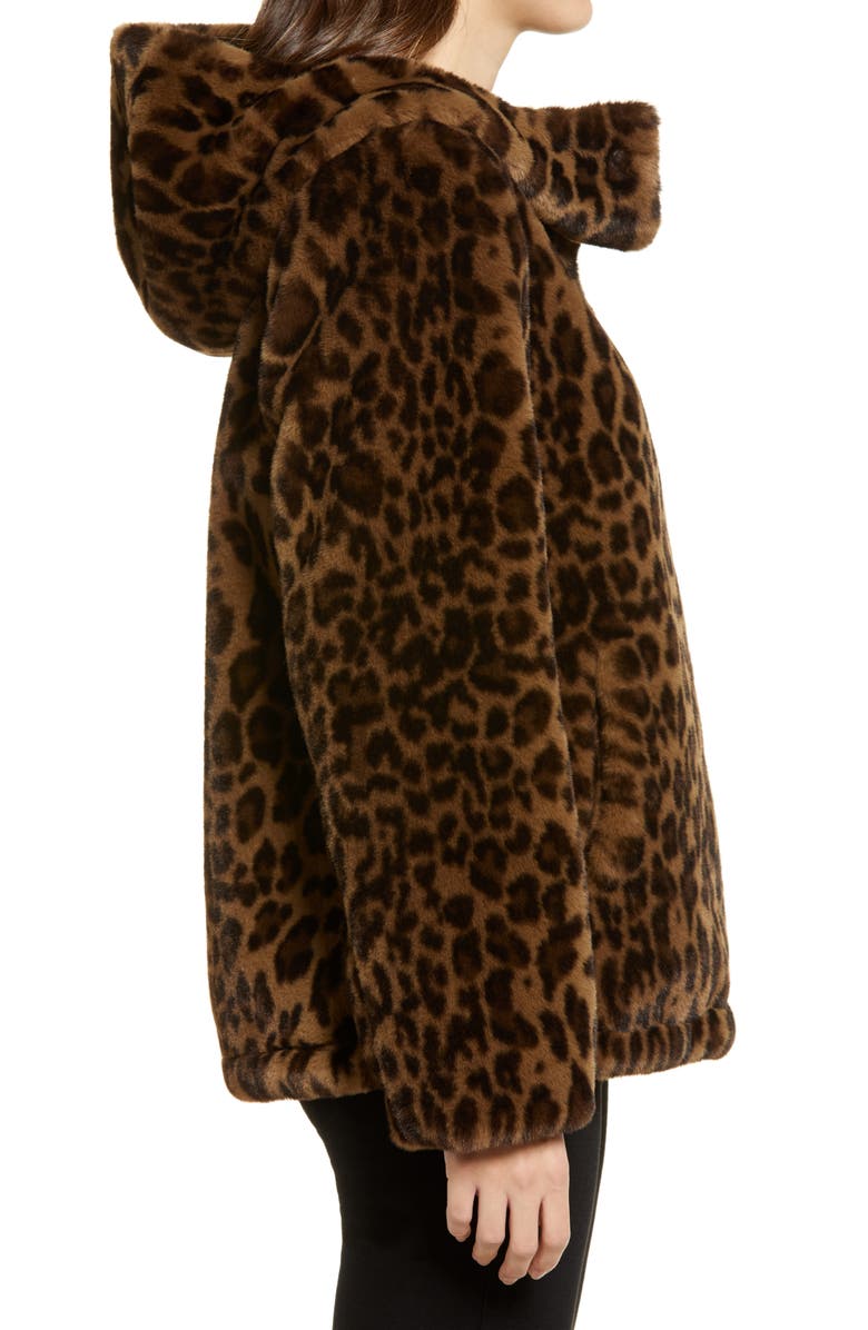 Via Spiga Leopard Print Hooded Reversible Faux Fur Jacket, Alternate, color, 