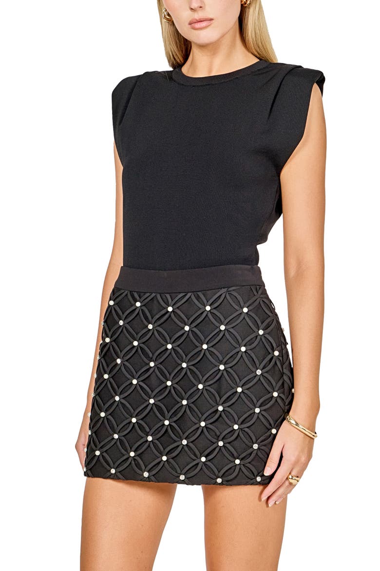 Pleated Shoulder Knit Top, Alternate, color, BLACK