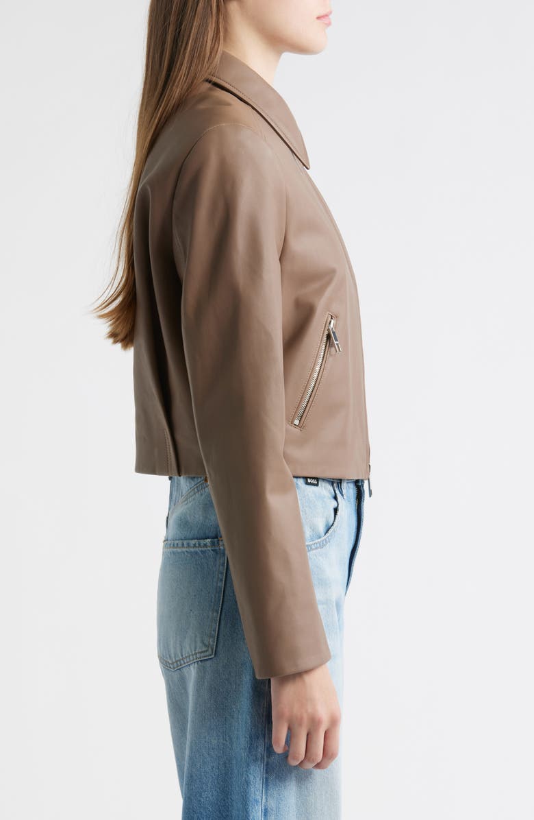 BOSS Salerena Lambskin Leather Jacket, Alternate, color, Walnut