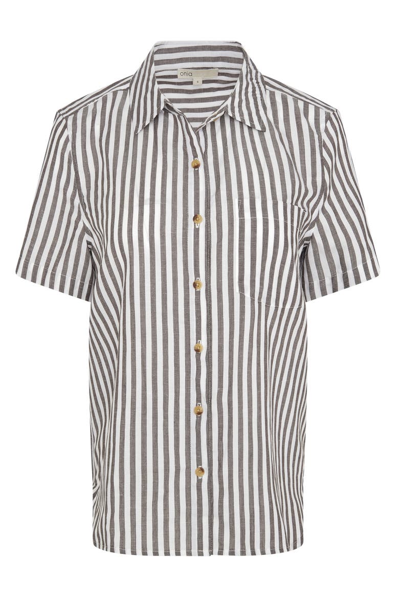 Short Sleeve Button-Up Cover-Up Shirt, Alternate, color, DARK CHOCOLA