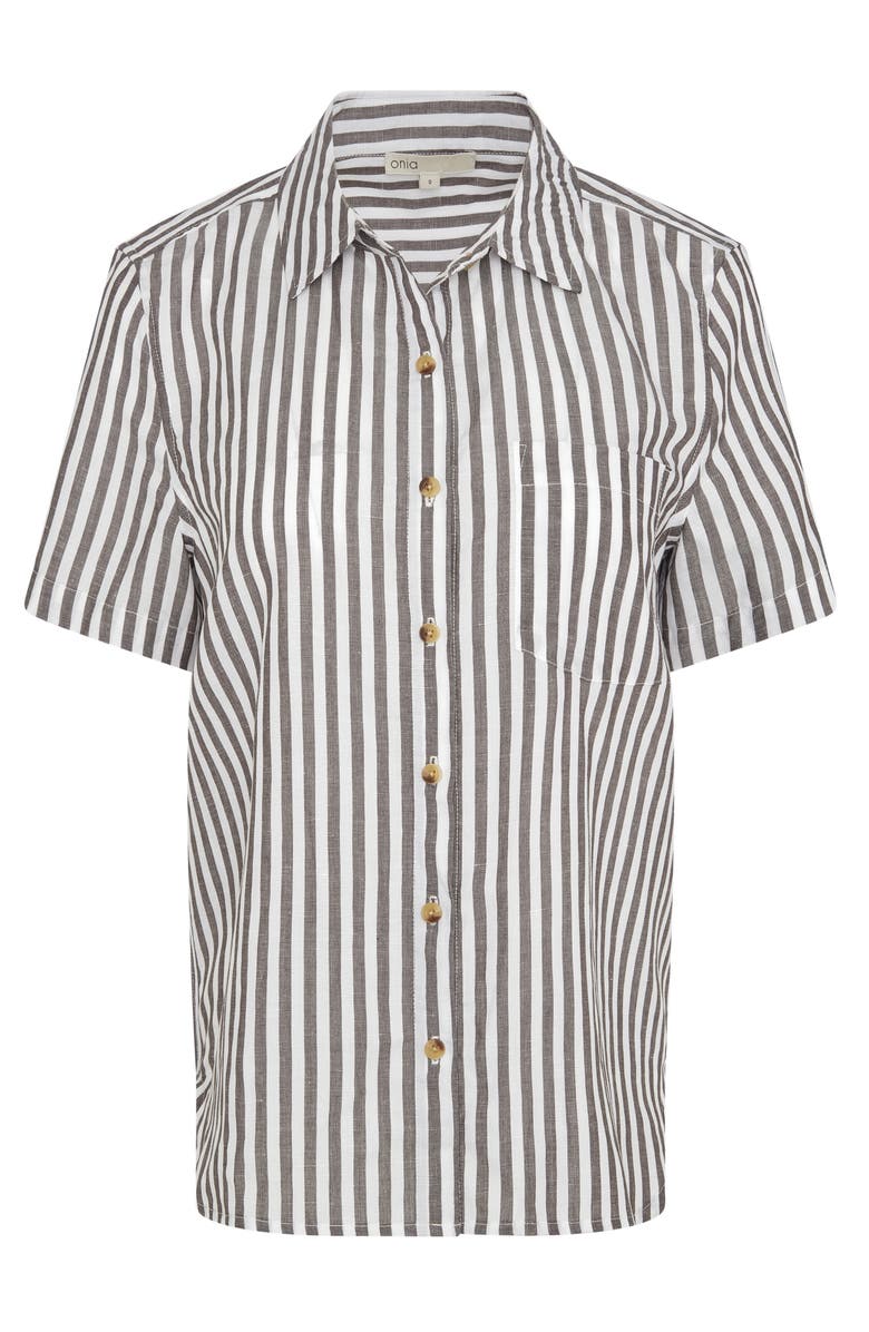 Onia Short Sleeve Button-Up Cover-Up Shirt, Alternate, color, Dark Chocola