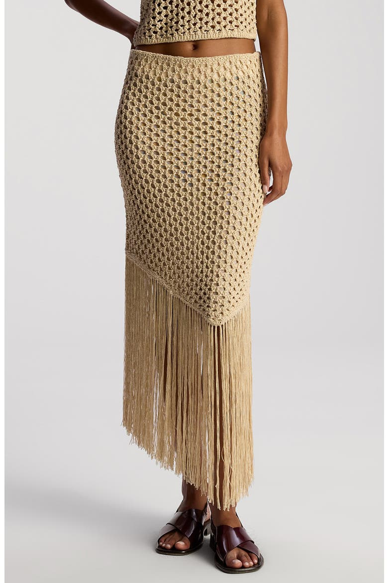 Leona Asymmetric Fringe Crochet Skirt, Main, color, PAMPAS