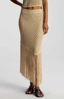 A.L.C. Leona Asymmetric Fringe Crochet Skirt