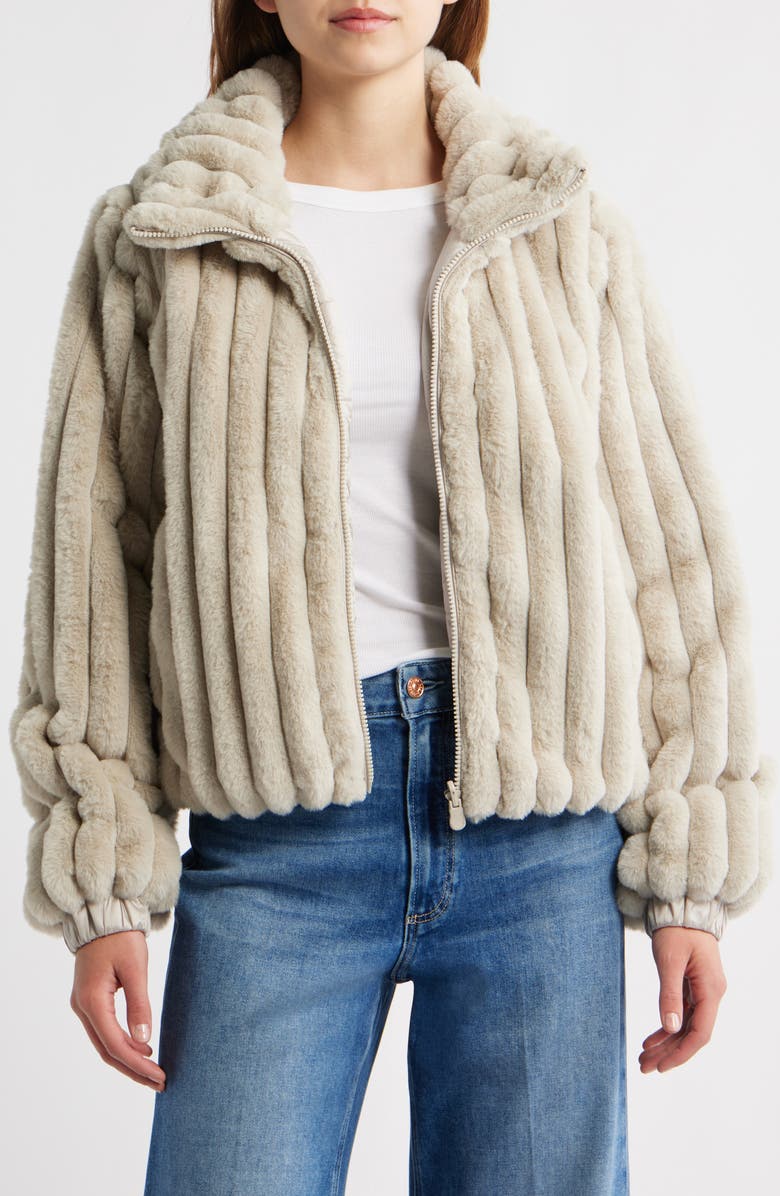 Save The Duck Elina Faux Fur Jacket, Alternate, color, Rainy Beige