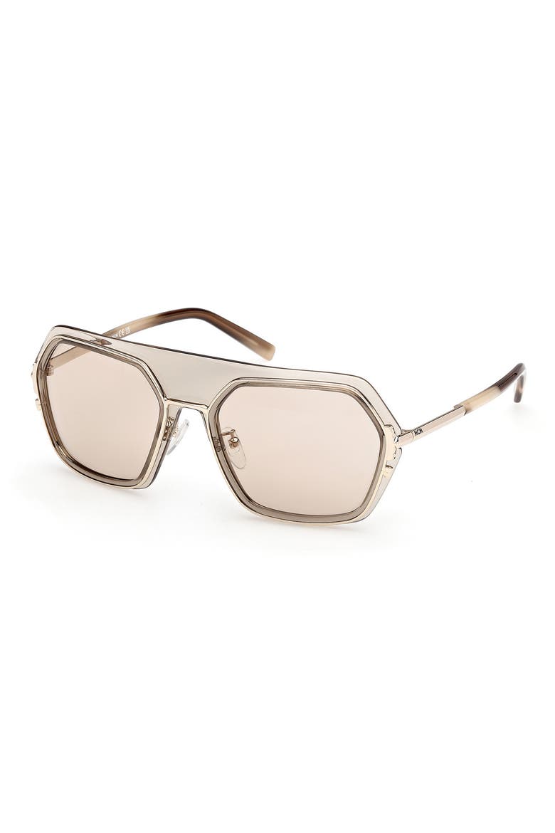 56mm Shield Sunglasses, Alternate, color, SHINY BEIGE / BROWN