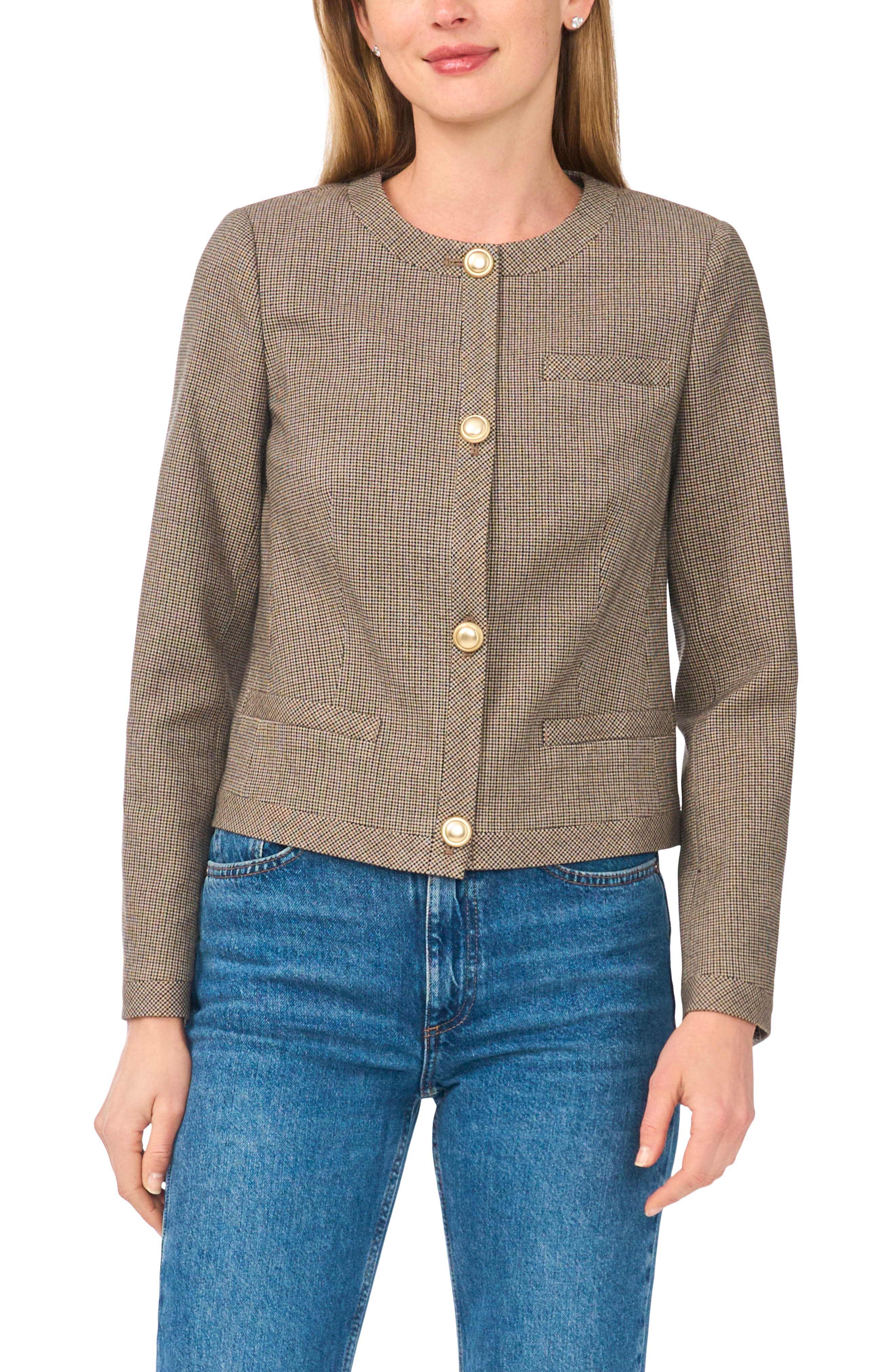 Plaid Cropped Collarless Jacket