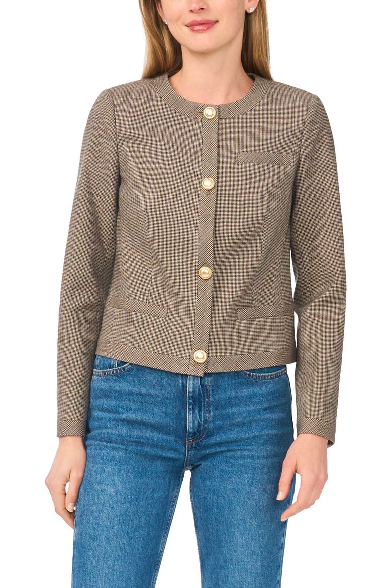 Houndstooth Collarless Crop Blazer, Main, color, SADDLE BROWN