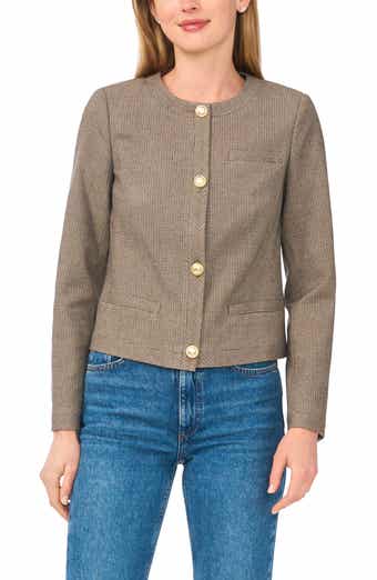 Plaid Cropped Collarless Jacket