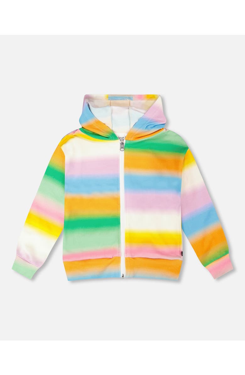 Deux par Deux Long Sleeve French Terry Zip Front Hoodie, Main, color, Multicolor