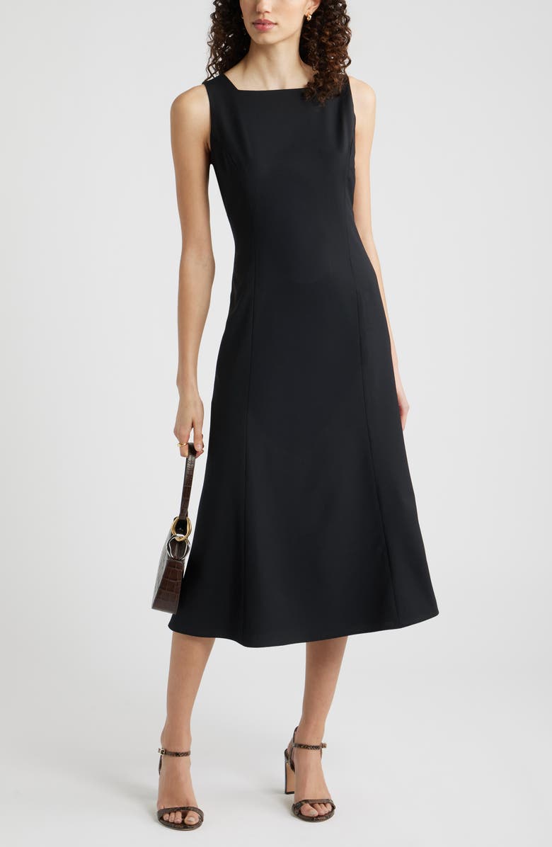 Nordstrom Square Neck Sleeveless Wool Blend Midi Dress, Main, color, Black