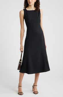 Square Neck Sleeveless Wool Blend Midi Dress