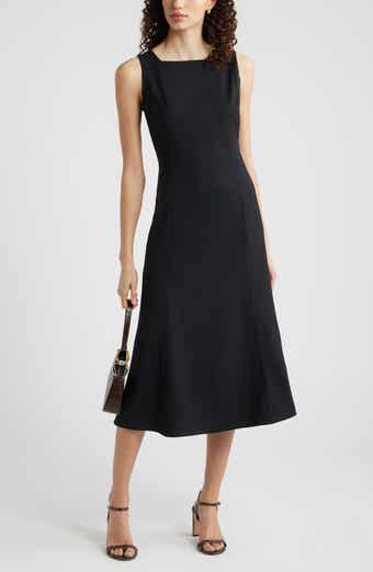 Square Neck Sleeveless Wool Blend Midi Dress